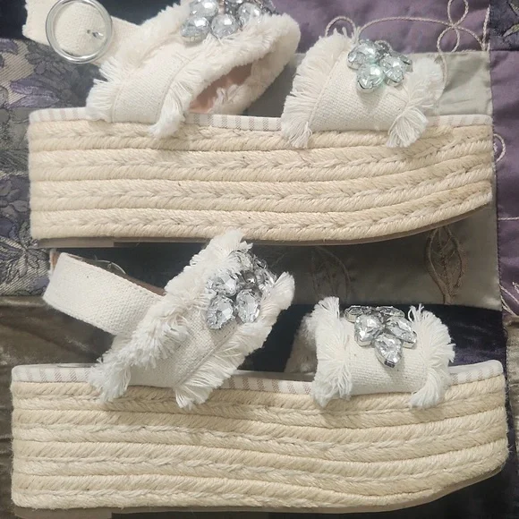 Zara Trafaluc Frayed Rhinestone Platform Sandals - Picture 4 of 8